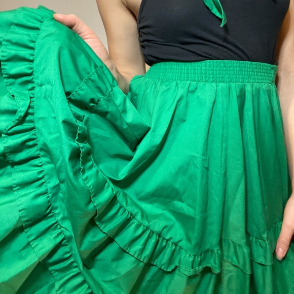 Vintage 70s Bright Green Western Circle Skirt - Picture 5 of 8